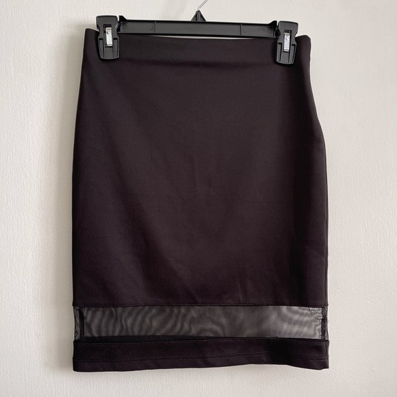 Lush Black Fitted Pencil Skirt with mesh details - Picture 1 of 5